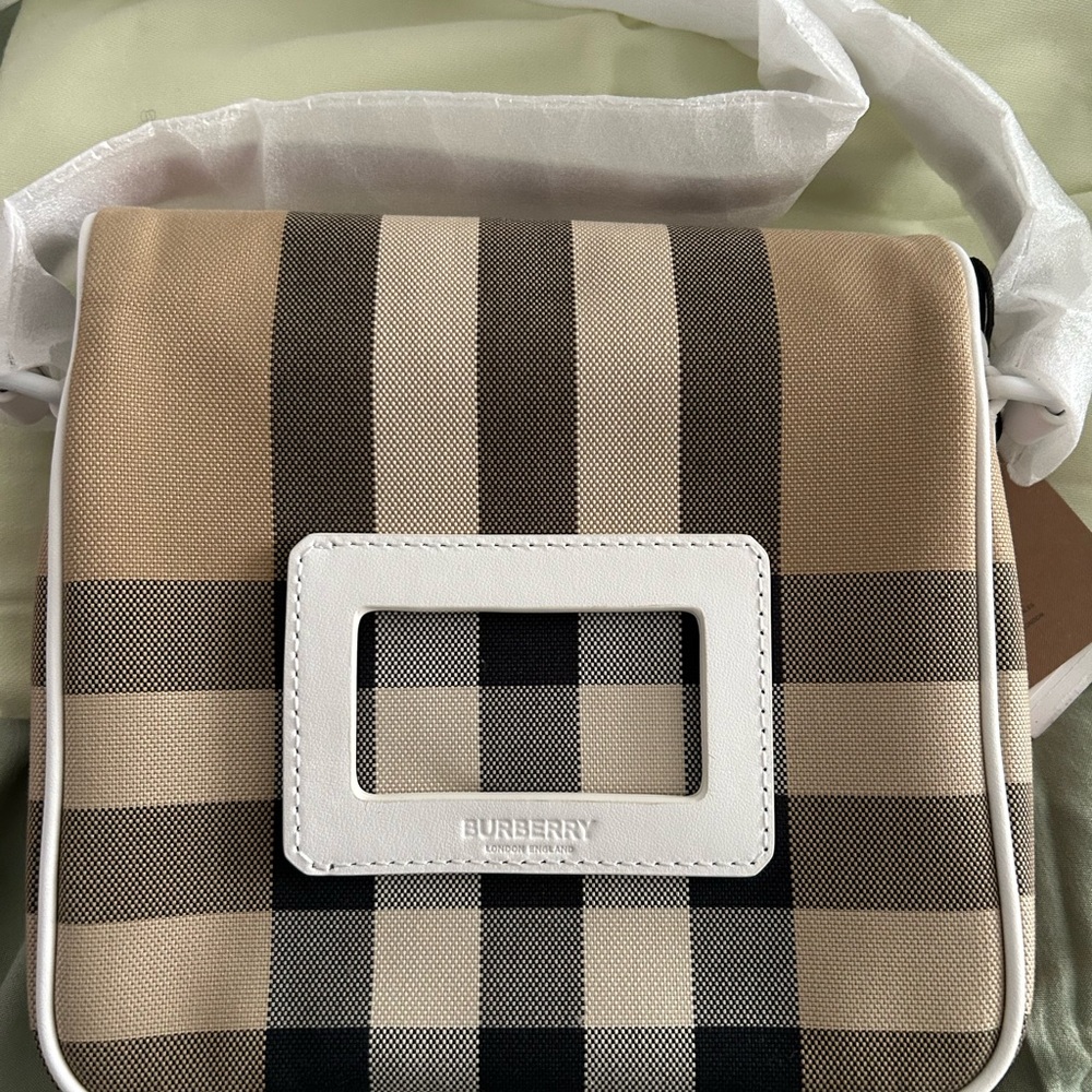 Elegant Burberry Beige and Black Checkered Crossbody Bag